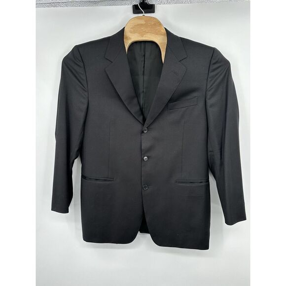 Canali Mens Black 100% Wool Suit Blazer Blue Label 52R Made In Italy‎ - Picture 1 of 10